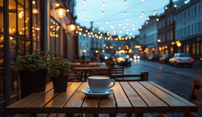 Fototapeta premium Evening Coffee at a Cozy Street Cafe