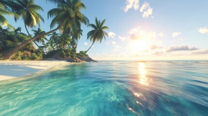 Fototapeta premium Tranquil Tropical Island Paradise Sunset Scene