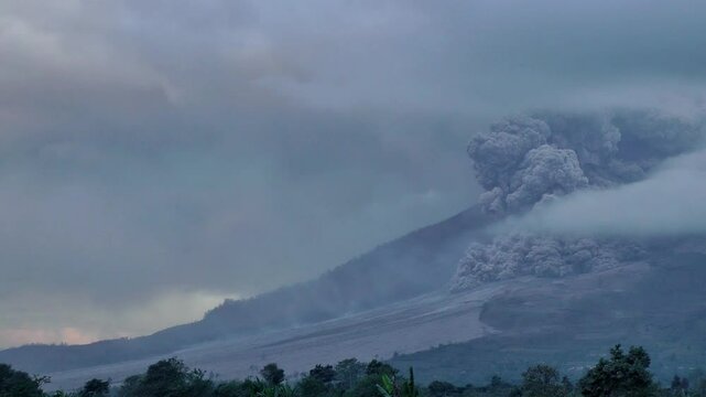 Pyroclastic flow of Sinabung volcano in Sumatra, Indonesia.
