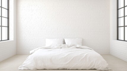 Empty Bedroom Interior with White Bedding