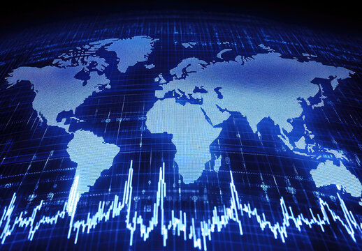 Global market trends, data visualization, world map, financial background, business report