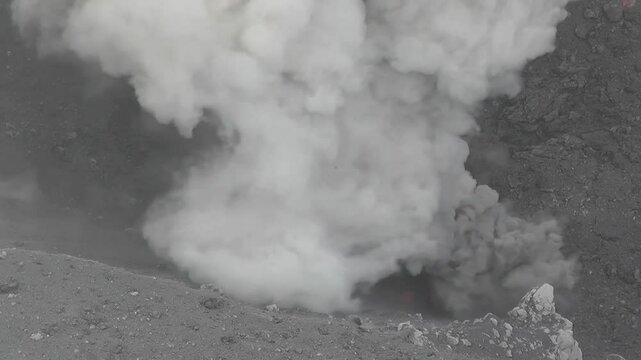 Ash venting and explosive eruptions on Dukono volcano, Indonesia.