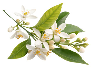 White citrus flowers with green leaves