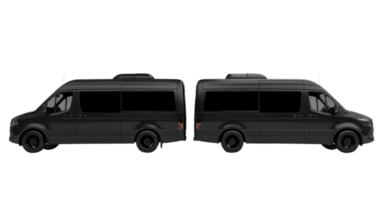 Black delivery vans on transparent background