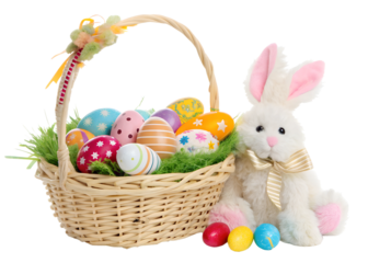 Easter eggs and bunny basket display