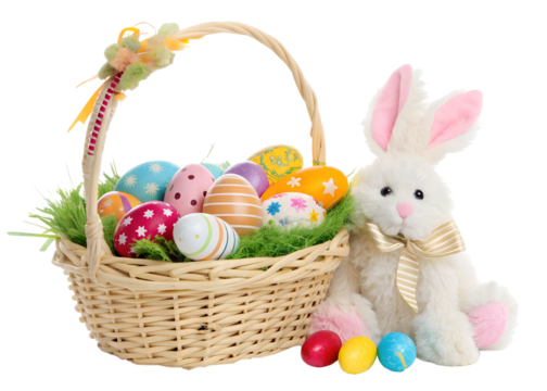 Easter eggs and bunny basket display - Powered by Adobe