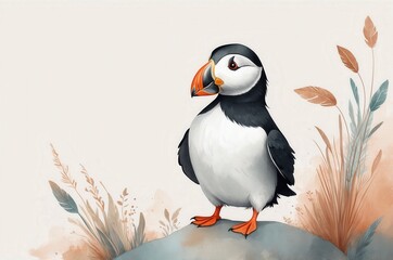 Naklejka premium Artistic minimalist cartoon colorful fantasy animal character portrait, magical dreamy nursery decor story book illustration artwork, nature theme texture design. 