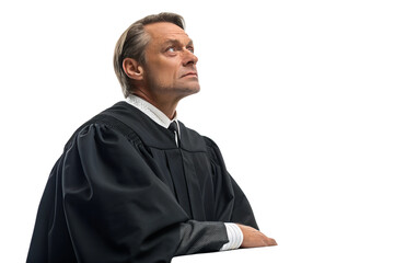 Judge pondering in the courtroom