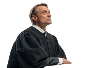 Judge pondering in the courtroom