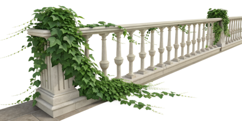 Green vines growing on a decorative railing