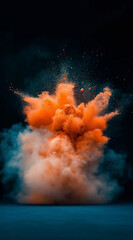 Explosionsartige orangefarbene Wolke gegen schwarzen Hintergrund

