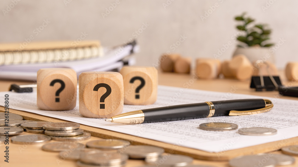 Poster engaging curiosity in learning through interactive wooden blocks featuring question marks
