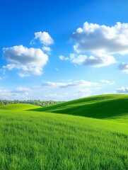 Obraz premium Green grass on the hill with beautiful sky