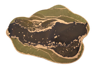 PNG Glow texture alcohol ink, watercolor flow wave painting blot. Abstract green, gold metallic grain stain on transparent background.