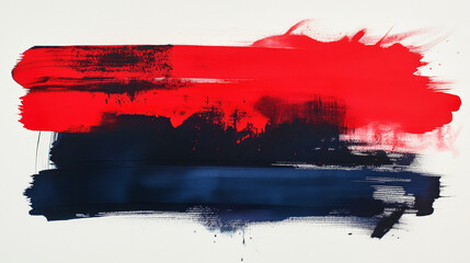 Bold red strokes intersect dark navy layers in contemporary abstract artwork