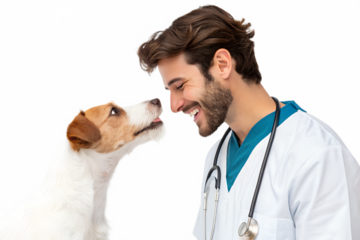 Friendly interaction between vet and dog