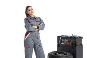 Skilled mechanic posing confidently in workshop