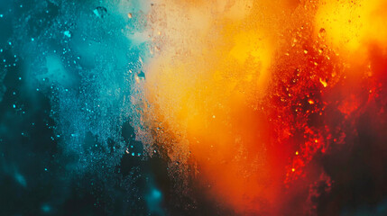 Obraz premium Grainy texture background featuring dark cinematic gradient with vibrant blue, orange, and red tones