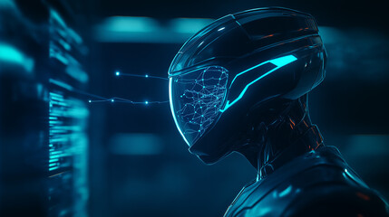 Digitaler Mensch interagiert mit pulsierenden Datenströmen

