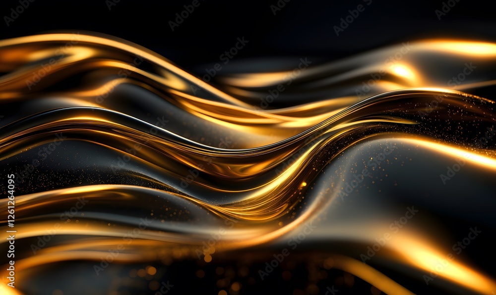 Poster abstract gold and black waves pattern background with glowing effect and glittering particle
