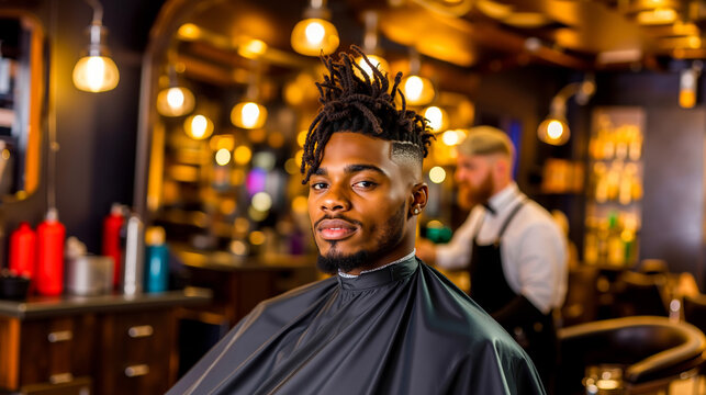A man sitting in a barber chair in a hair salon
