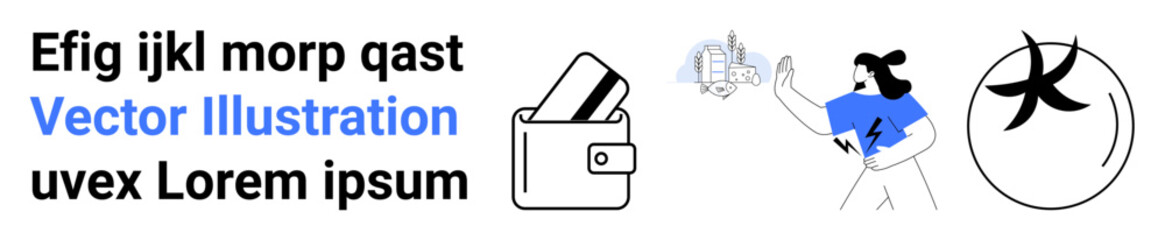 Person holds card next to wallet, cityscape, and abstract elements. Ideal for finance, business, urban development, creativity, digital transactions futuristic designs minimalistic art. Landing