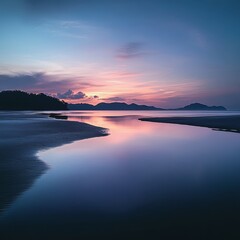 Obraz premium Tropical beach at sunset. Nature background. Vector illustration.