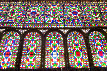 Multi-colored windows in an absolutely classic Persian style. Shot in the historic Mollabashi House...