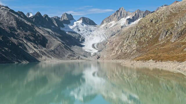 Hyper lapse Oberaar lake (Oberaarsee) and Glacier (Oberaargletscher), Switzerland