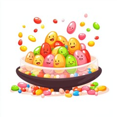Fototapeta premium Colorful Cartoon Candy Bowl Happy Jelly Beans