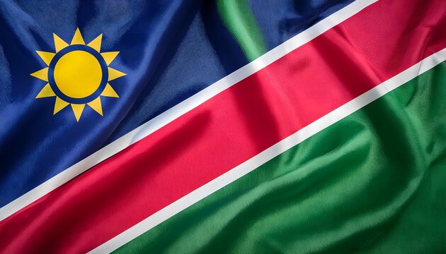 Vibrant Namibia flag waving with luxurious satin texture - Patriotic and cultural symbol