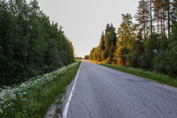Fototapeta premium A rural road during sunset hours