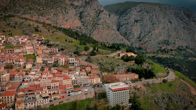 Delphi, Greece. A view of the city of Delphi at dawn.
