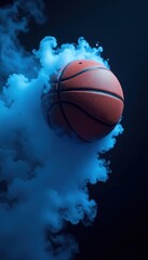 Mystic blue basketball emitting smoke trails against black, contrast, magic, fantasy
