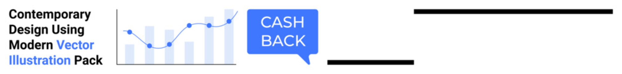 Bar and line graph with upward trends next to speech bubble labeled cashback. Ideal for finance, rewards, savings, investments, e-commerce, promotions, data analysis flat landing page banner