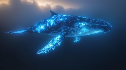 Naklejka premium Cosmic Whale Gliding Through a Twilight Ocean