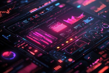 Obraz premium Gradient holographic interface projecting floating business data charts