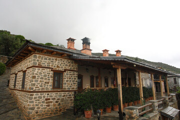 Holy Mount Athos, Greece. Orthodox monastery of the Cell of Saint Modesto. The monastery buildings...