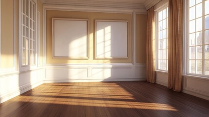 Obraz premium interior living room mockup picture, two frame, poster empty in home design, interior design element mockup, blank frame 3d render