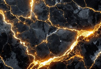 Golden plasma flowing through dark marble surface
