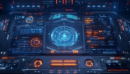 Composite image blue technology interface with binary code, symbolizing futuristic data systems