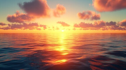 Fototapeta premium Serene Sunset Over Calm Ocean with Soft Colorful Clouds Reflected