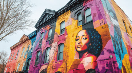 Obraz premium Women’s History Month Celebration with Urban Murals Depicting Famous Women