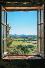 Beautiful Countryside View from Old Window