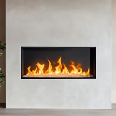 Obraz premium Floating wall-mounted fireplace with a slim design and ambient LED lighting