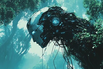 Conceptual illustration artificial intelligence, symbolizing advanced technology and intelligent systems in a futuristic setting