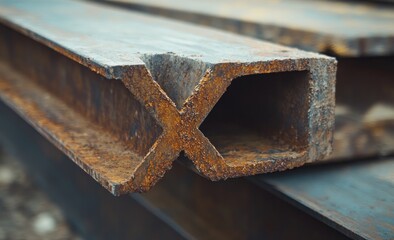 Rusty Metal Beams Close-Up: Industrial Textures and Details