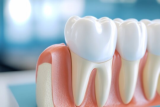 A close-up mock-up of healthy teeth and gums, demonstrating the vital role of oral hygiene for overall dental health