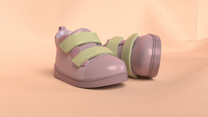 pink baby slipper on pink backdrop, bottom view