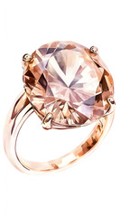 A beautiful watercolor illustration of a rose gold ring with a large diamond
